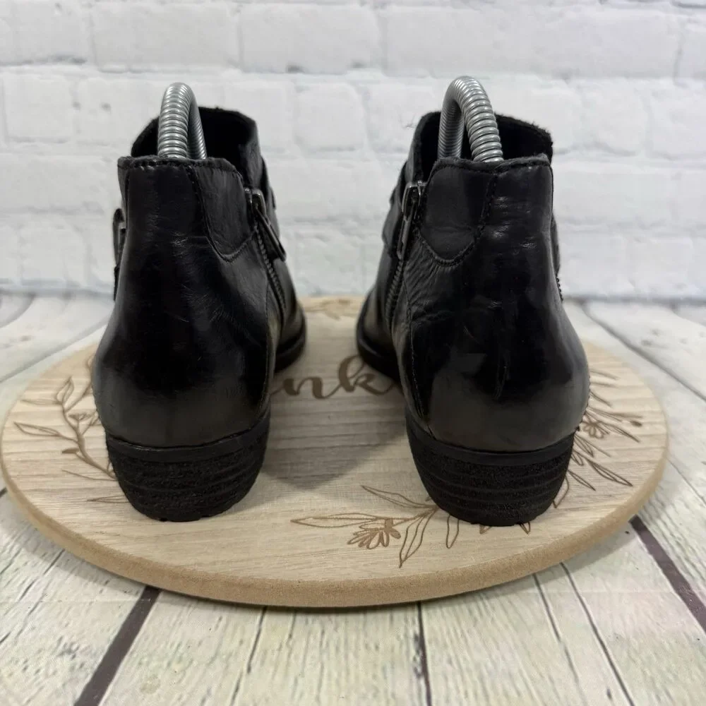 Born Kati Leather Wedge Ankle Boots Women Size 8 Black Leather Booties Western